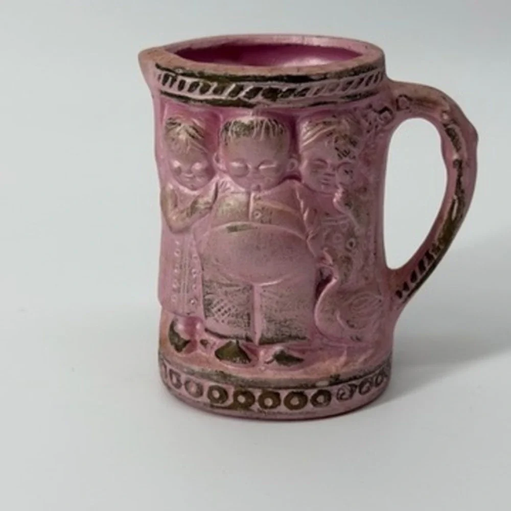 Vintage HOM Pink Ceramic Creamer Pitcher Decorative‎ Asian Folk Art Kids Goose